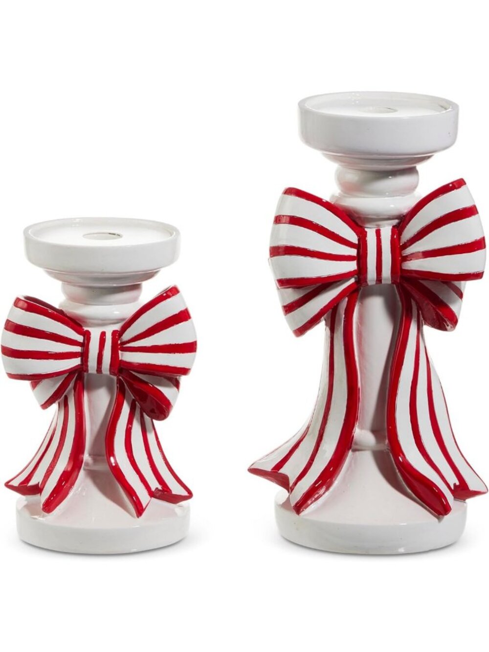Chic 10" Red & White Stripe Bow Candle Holders | Stylish Home Decor Accent